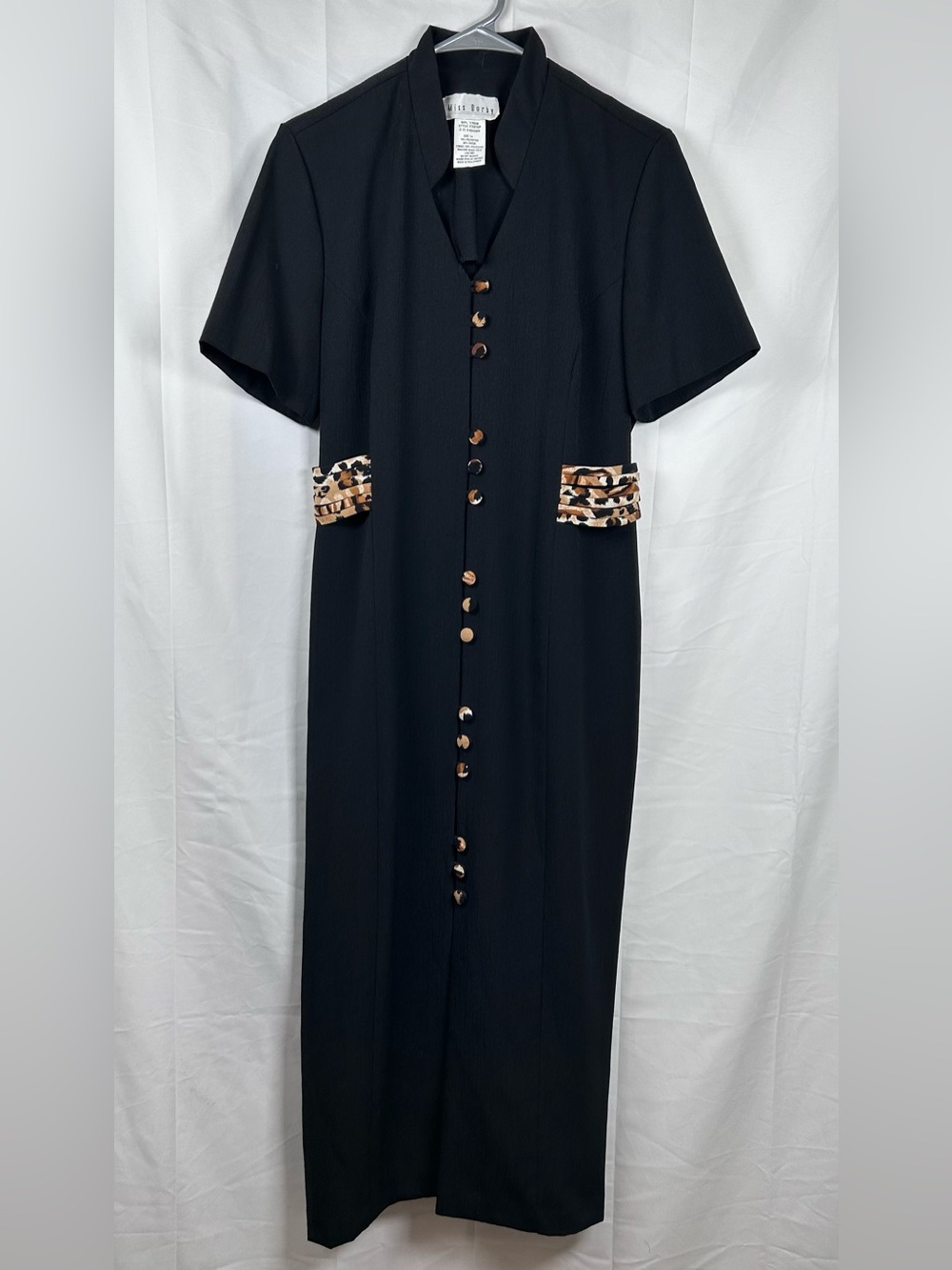 Miss Dorby Black Leopard Shirt Midi Dress Size 14 Crepe Textured